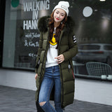 Wholesale winter new European and American hooded slim-fitting large fur collar medium and long women's cotton-padded clothes down cotton-padded jackets