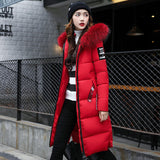 Wholesale winter new European and American hooded slim-fitting large fur collar medium and long women's cotton-padded clothes down cotton-padded jackets