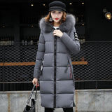 Wholesale winter new European and American hooded slim-fitting large fur collar medium and long women's cotton-padded clothes down cotton-padded jackets