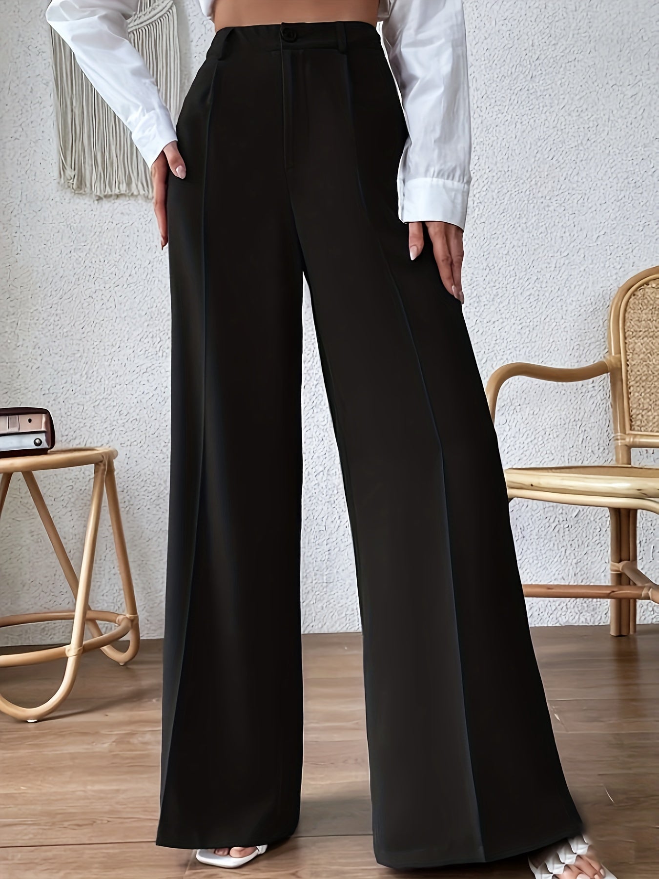 Plus Size Solid Wide Leg Pants, Elegant Loose Pants For Spring & Summer, Women's Plus Size Clothing