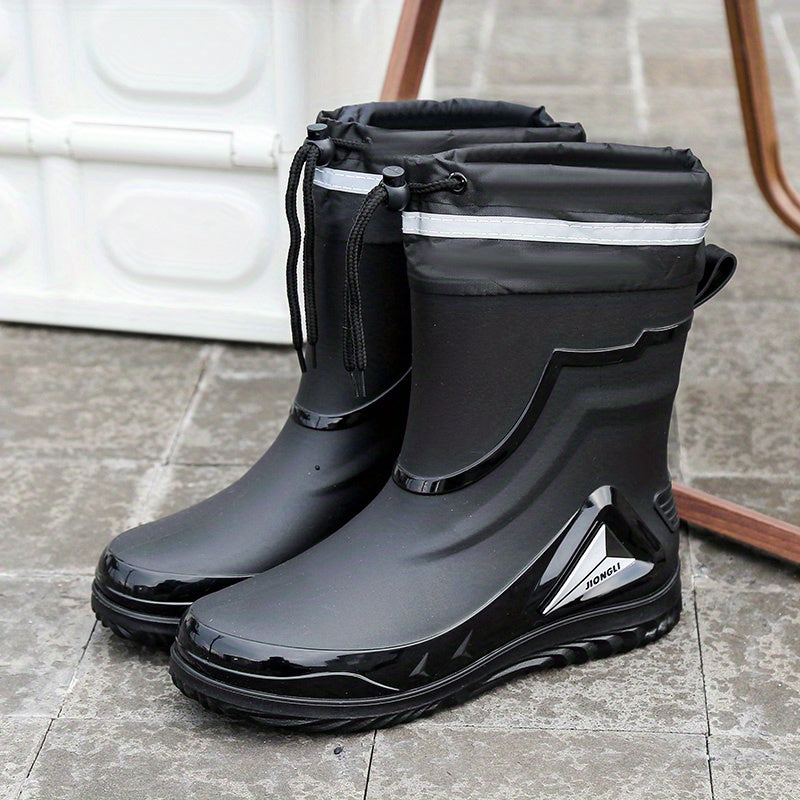 Men's Rain Boots With Adjustable Neck, Non-slip Wear-resistant Waterproof Rain Shoes For Outdoor Working Fishing