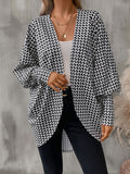 vlovelaw  Graphic Print Open Front Cardigan, Versatile Lantern Sleeve Cardigan For Spring & Fall, Women's Clothing