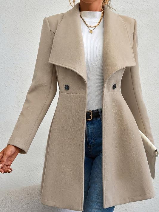 Shawl Collar Solid Trench Coat, Elegant Double Breasted Long Sleeve Outerwear, Women's Clothing