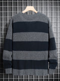 vlovelaw  Trendy Men's Color Block Knitted Sweater - Warm And Comfortable Loose Pullover For Stylish Men