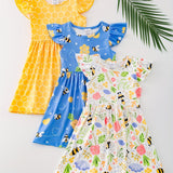 3pcs Sweet Girls Flora Print Flutter Trim Sleeveless Dress Summer Clothes Baby/toddler Girls