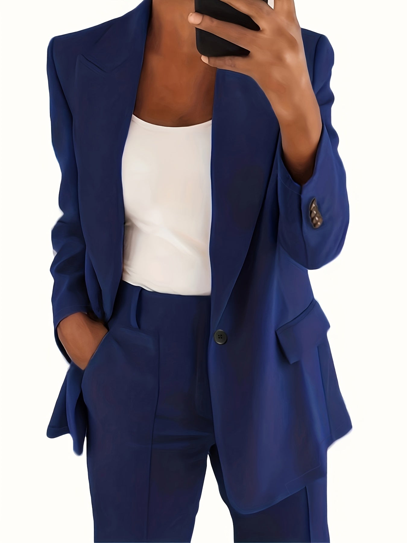 vlovelaw  Solid Lapel Pocket Blazer, Elegant Long Sleeve Blazer For Spring & Fall, Women's Clothing