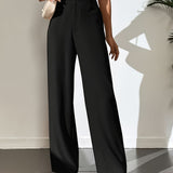 vlovelaw  Solid Straight Leg Pants, Elegant High Waist Loose Suit Pants, Women's Clothing