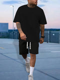 Mens Stylish Comfy Lounge Sets - Trendy Solid Tee & Drawstring Shorts - Ideal for Home & Outdoor, Summer Chill-out Wear