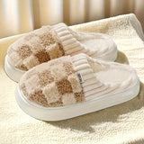 Cozy Checkered Plush Home Slippers - Soft-Sole, Winter Warmth, Quiet Indoor Comfort, Stylish Bedroom Footwear