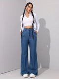 vlovelaw  High Waist Washed Baggy Jeans, Loose Fit Slant Pockets Wide Legs Jeans, Women's Denim Jeans & Clothing