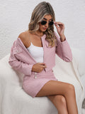 vlovelaw  Elegant Solid Two-piece Set, Open Front Long Sleeve Cardigan & Bag Hip Skirts Outfits, Women's Clothing