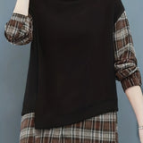 vlovelaw  Long Sleeve Plaid Pullover, Crew Neck Casual Top For Spring & Fall, Women's Clothing