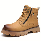 Vintage Men's Motorcycle Boots | Windproof, Anti-skid Sole | Side Zip, Lace-up | Multi-season Outdoor Footwear