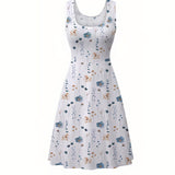 vlovelaw  Plus Size Elegant Dress, Women's Plus Floral Print Round Neck Medium Stretch Tank Dress