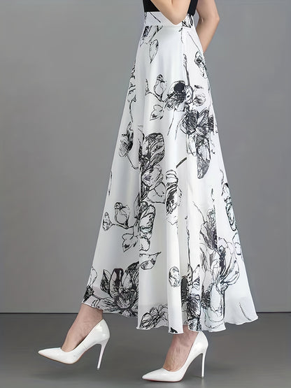 Floral Print High Waist Skirt, Elegant Swing Skirt For Spring & Fall, Women's Clothing