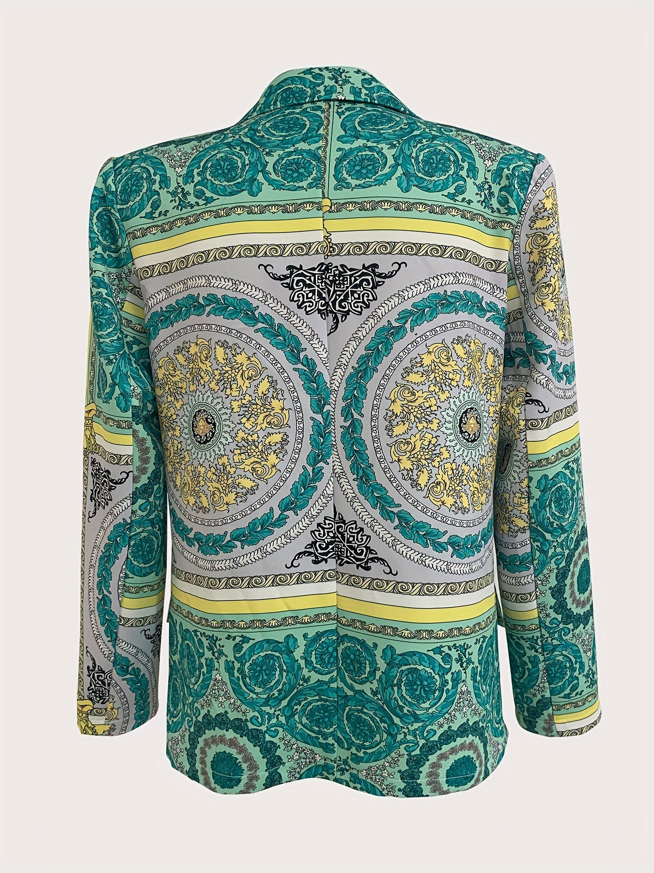 Ethnic Floral Print Blazer, Boho Lapel Long Sleeve Outerwear, Women's Clothing