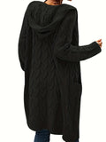 vlovelaw  Solid Twisted Knitted Hooded Cardigans, Casual Long Sleeve Cardigan For Fall & Winter, Women's Clothing