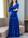 vlovelaw  Floral Pattern Maxi Dress, Elegant V Neck Long Sleeve Dress, Women's Clothing