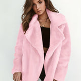 Casual Fuzzy Jacket, Teddy Collared Long Sleeve Fashion Loose Fall & Winter Bodycon Outerwear, Women's Clothing