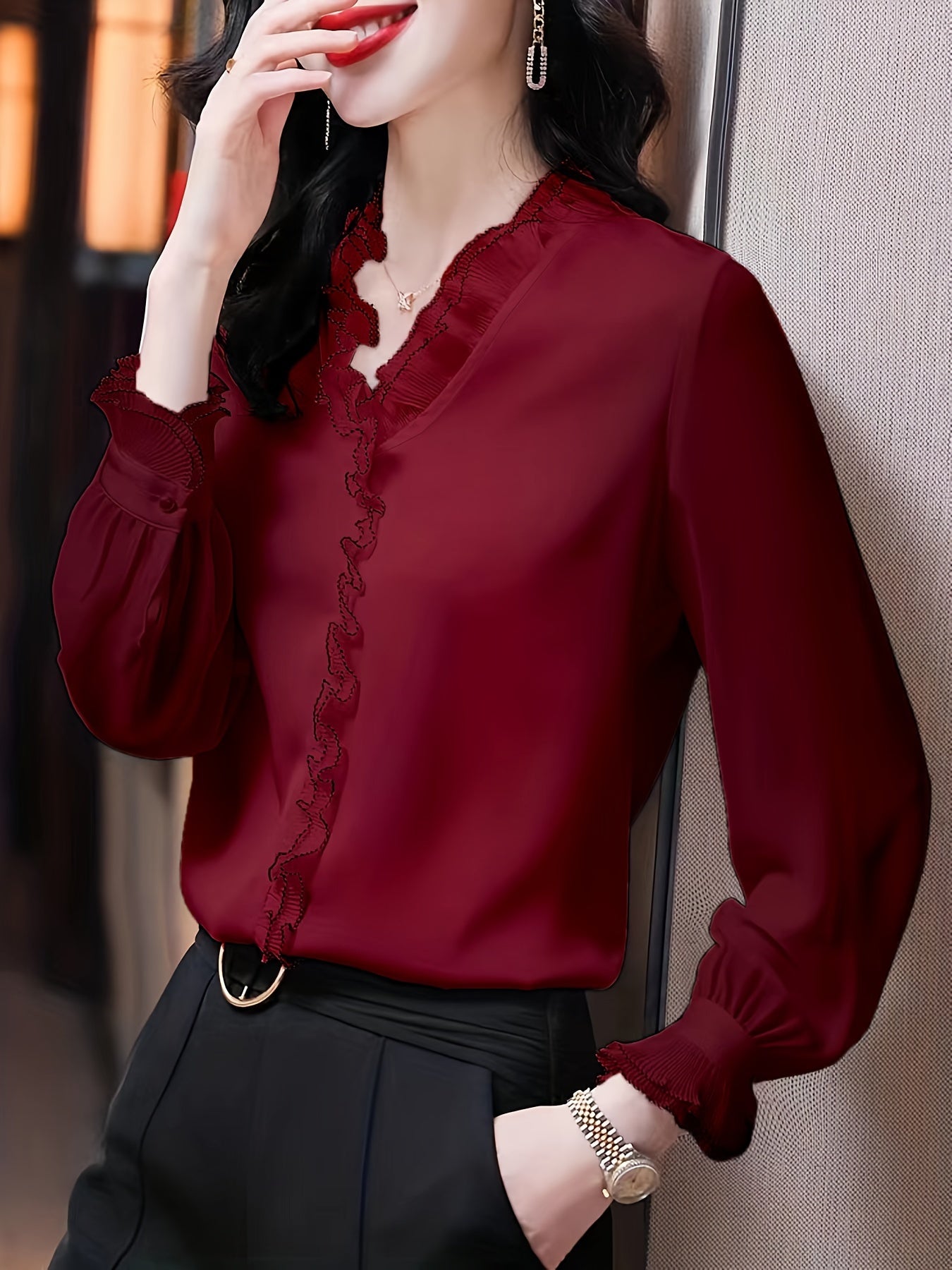 Long Sleeve Blouse, Elegant Casual Top, Women's Clothing