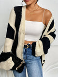 vlovelaw Striped Pattern Button Front Pullover Sweater, Casual Bell Sleeve Sweater For Spring & Fall, Women's Clothing