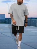 Mens Stylish Comfy Lounge Sets - Trendy Solid Tee & Drawstring Shorts - Ideal for Home & Outdoor, Summer Chill-out Wear