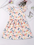 3pcs Sweet Girls Flora Print Flutter Trim Sleeveless Dress Summer Clothes Baby/toddler Girls