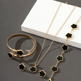 Stud Earrings + Necklace + Bracelet + 1 Bangle Chic Jewelry Set Lucky Flower Design Match Daily Outfits Party Accessories