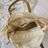 Summer Hollow Design Round Straw Bag, Minimalist Woven Women's Shoulder Bag, Beach Bag