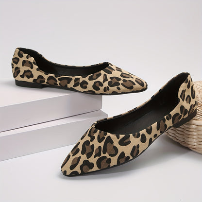 Leopard Print Flats - Stylish and Chic Design, Ultra-Comfortable Insoles, Classic Pointed Toe Style, Easy Slip-On Closure - Perfect for Everyday Casual Occasions, Designed Exclusively for Women