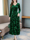 vlovelaw  Floral Pattern Maxi Dress, Elegant V Neck Long Sleeve Dress, Women's Clothing