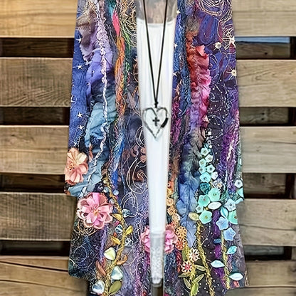 Floral Print Open Front Cardigan, Boho Long Sleeve Cardigan For Spring & Fall, Women's Clothing