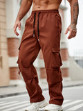 vlovelaw  Solid Men's Chic Daily Cargo Pants With Big Pockets And Drawstring, All Seasons Outdoor Pants