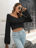 vlovelaw  V-neck Bell Sleeve Crop Sweater