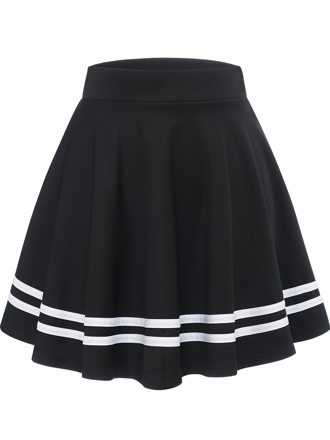 vlovelaw  Striped A-Line Skater Skirt, Versatile High Waist Skirt For Spring & Summer, Women's Clothing