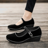 Stylish Womens Solid Color Wedge Heeled Shoes - All-Season, Buckle Closure, Comfortable Platform Shoes with All-Weather Grip and Plain Toe - Perfect for Casual Occasions