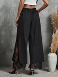 vlovelaw Lace Wide Leg Pants, Elegant Elastic High Waist Pants, Women's Clothing