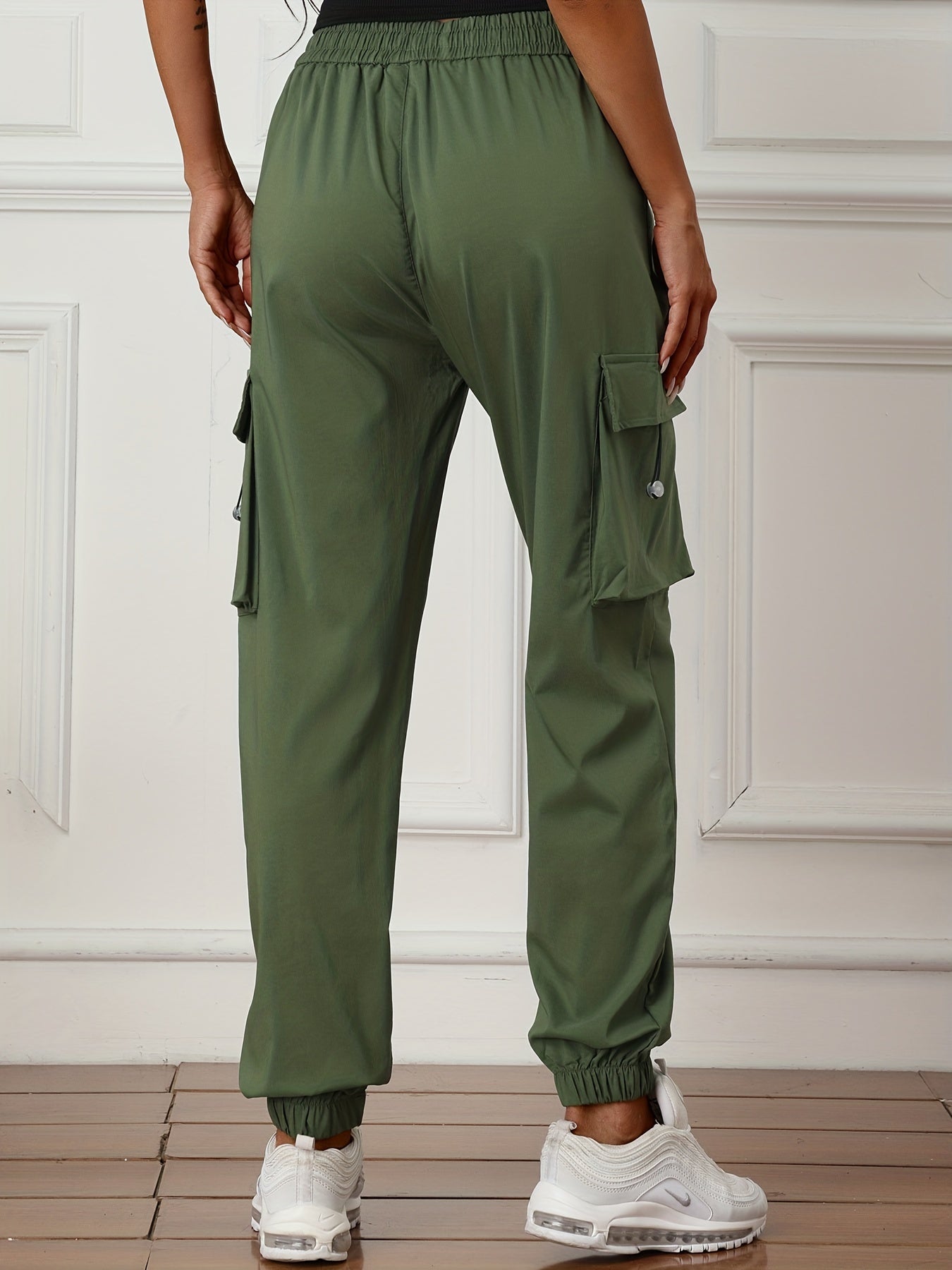 vlovelaw  Y2K Solid Drawstring Cargo Pants, Casual Side Pockets Baggy Cargo Pants, Women's Clothing