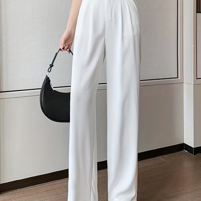 vlovelaw  Solid High Waist Draped Long Length Pants, Casual Loose Spring & Autumn Pants, Women's Clothing