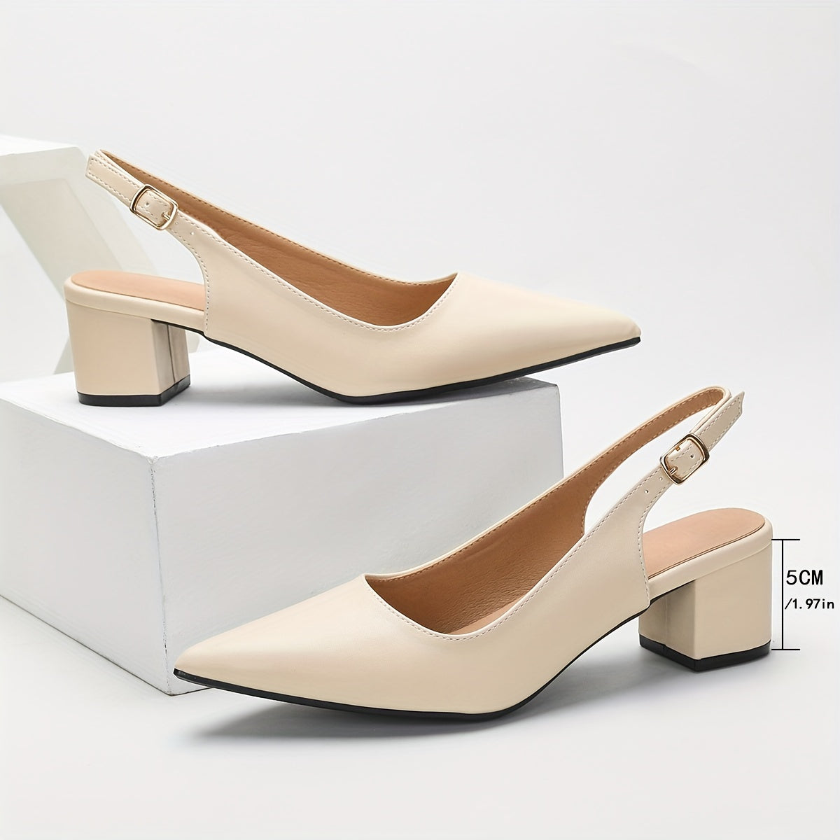 vlovelaw  Elegant Women's Dress Pumps-Solid Color & Chunky Heels-Versatile Point Toe with Fashionable Slingback Buckle-Perfect for Evenings & Special Occasions