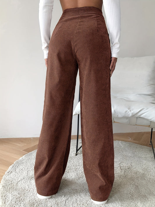 vlovelaw  Corduroy High Waist Pants, Casual Wide Leg Pants, Women's Clothing