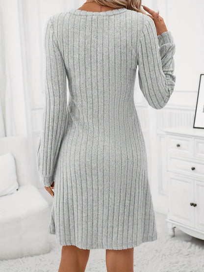 vlovelaw  Ribbed V Neck Dress, Elegant Long Sleeve Dress, Women's Clothing