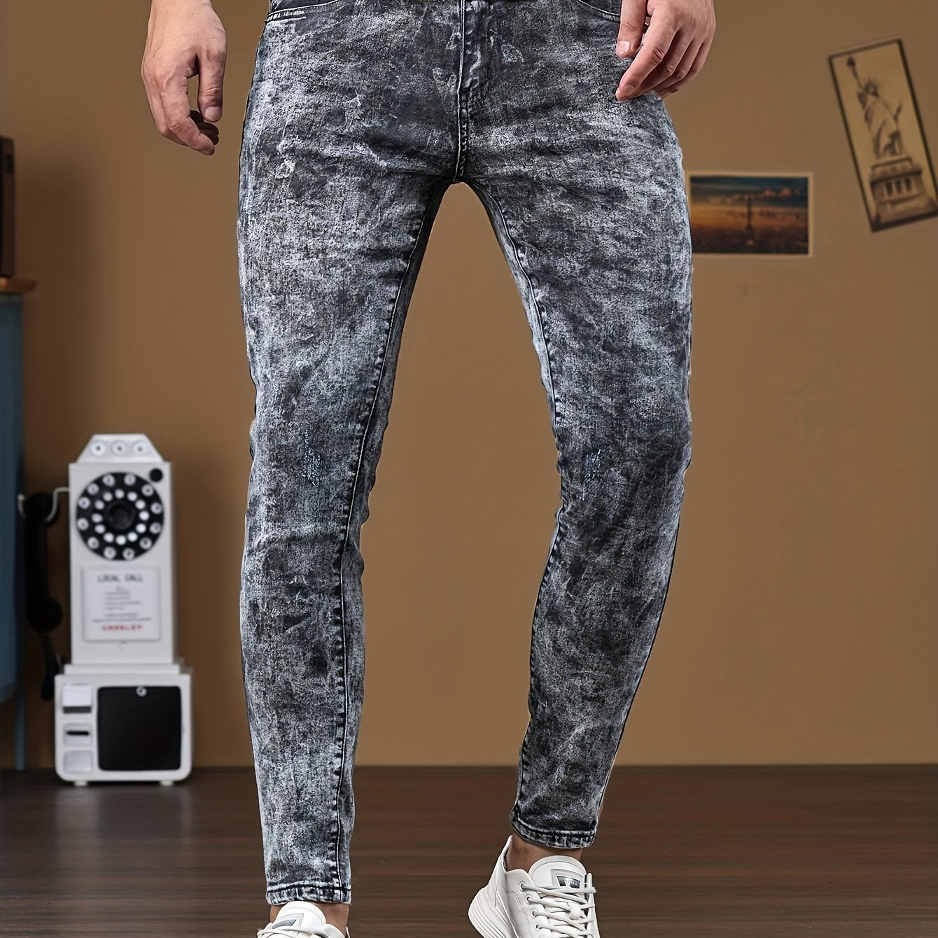 Men's Chic Skinny Jeans, Men's Casual Street Style Distressed Stretch Denim Pants