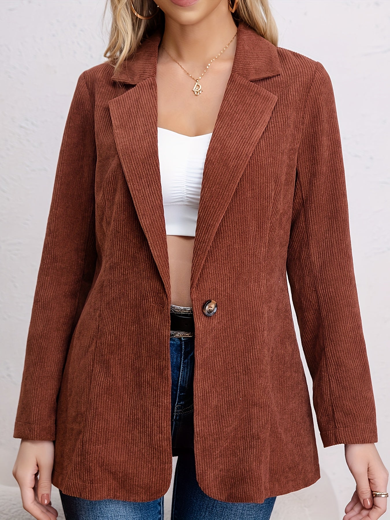 One Button Lapel Blazer, Casual Open Front Long Sleeve Outerwear, Women's Clothing