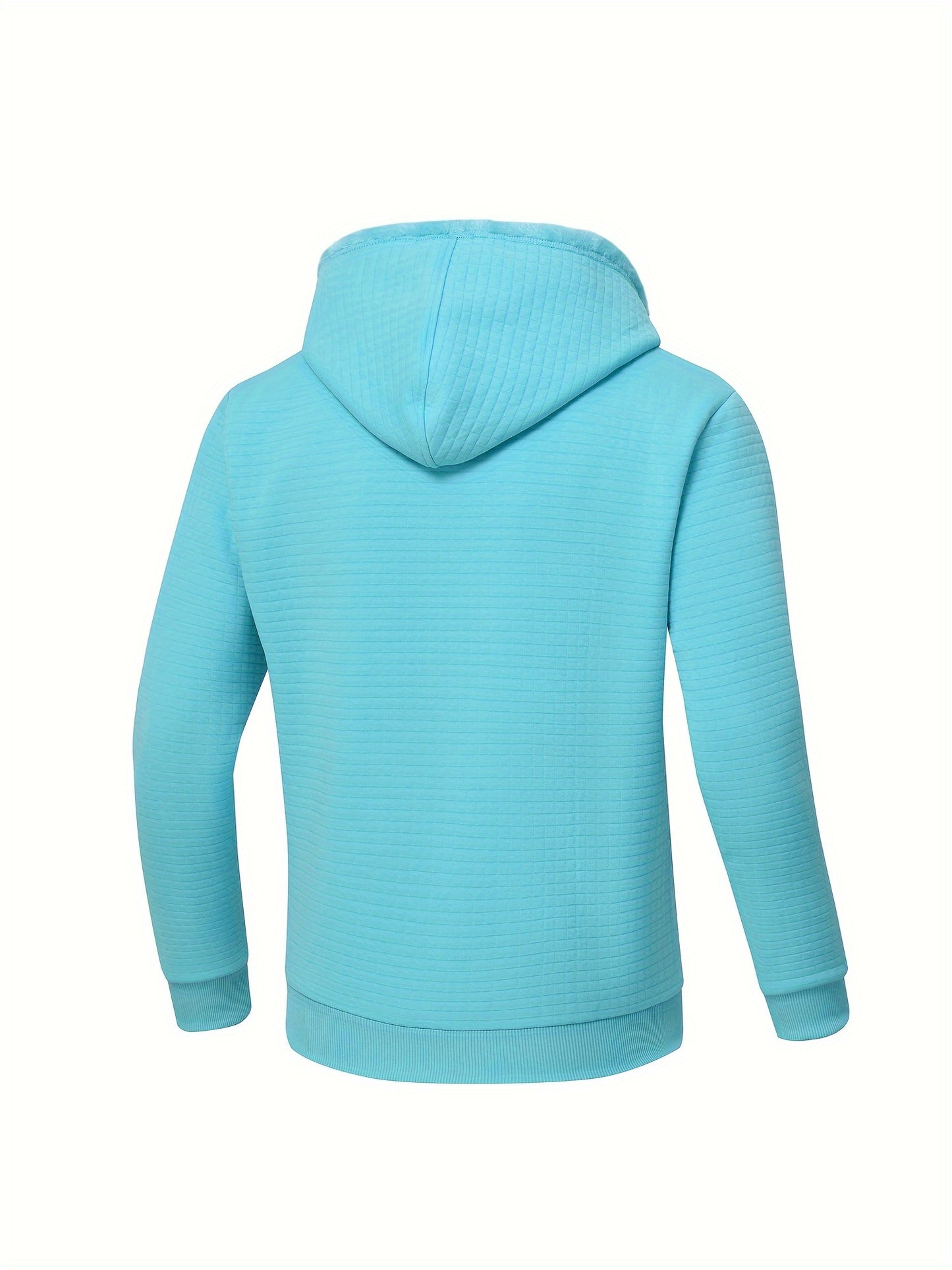 Men's Plus Size Waffle Knit Hooded Fleece Jacket, Casual Long Sleeve Zipper Hoodie With Inner Pockets