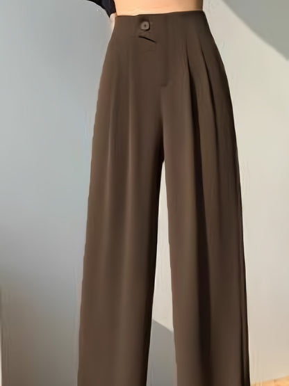 vlovelaw  Solid High Waist Pants, Casual Wide Leg Button Pants, Women's Clothing