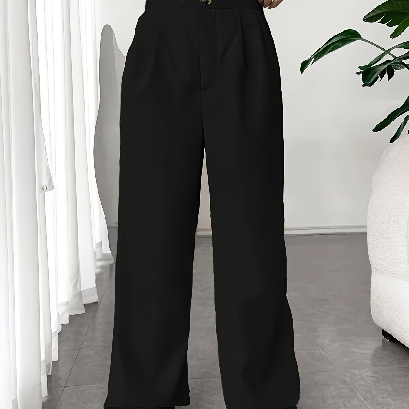 Solid Pleated Wide Leg Pants, Elegant High Waist Long Length Pants, Women's Clothing