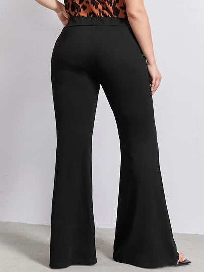 vlovelaw Plus Size Solid Flare Leg Pants, Casual High Waist Pants, Women's Plus Size Clothing