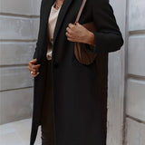 Solid Mid Length Coat, Elegant Open Front Long Sleeve One Button Outerwear, Women's Clothing