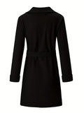 vlovelaw  Lapel Neck Belted Coat, Elegant Long Sleeve Coat For Fall & Winter, Women's Clothing